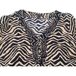 Zebra Print V-Neck Tunic Top Long Sleeves Womens Size L Exotic Casual Boho
